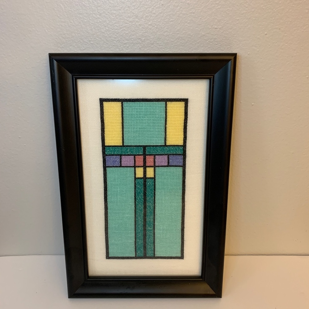Handcrafted Petit Point Framed Wall Art - Rare Modern Aesthetic  - Fiber Art